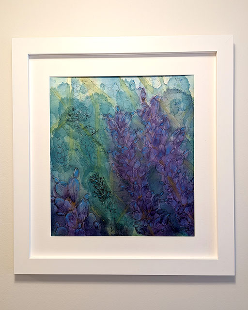 Lilac painting, watercolour and line art