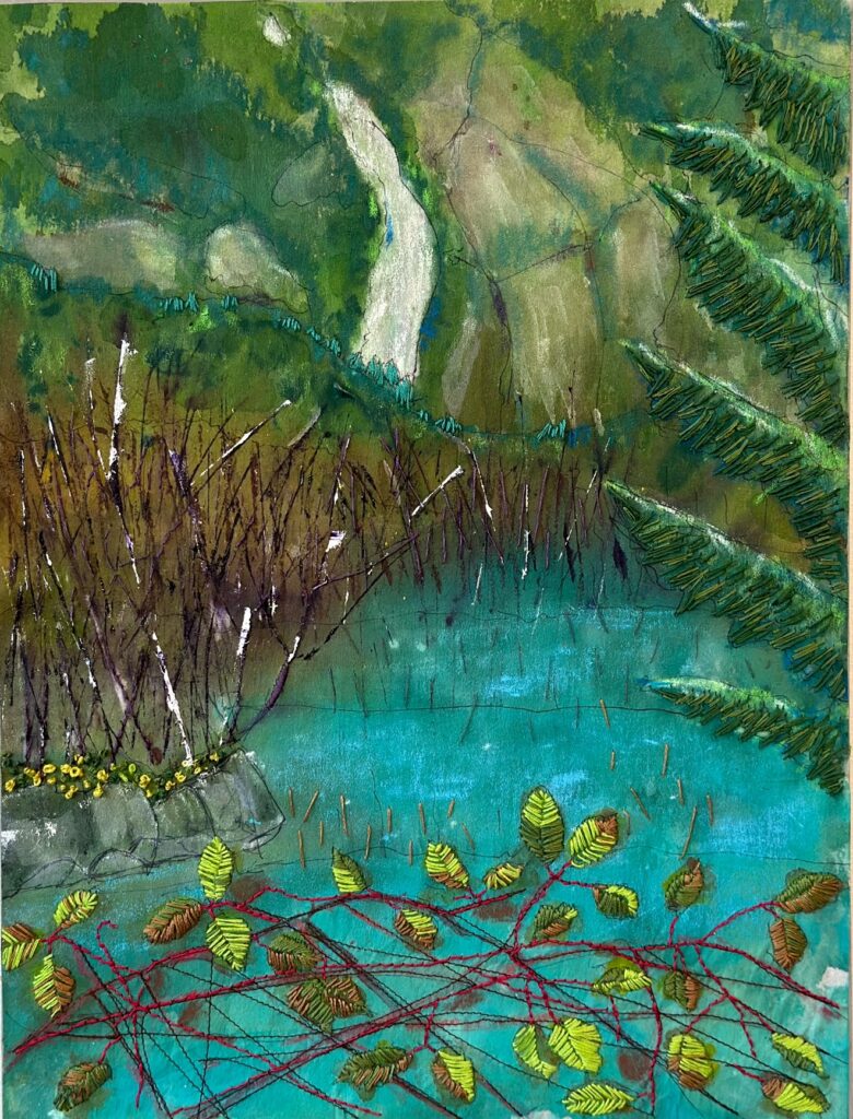 Mixed Media Painting and Embroidery